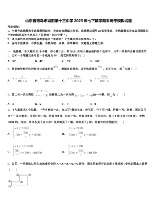 山东省青岛市城阳第十三中学2025年七下数学期末统考模拟试题含解析