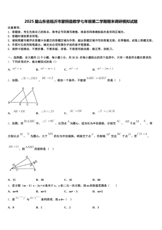 2025届山东省临沂市蒙阴县数学七年级第二学期期末调研模拟试题含解析