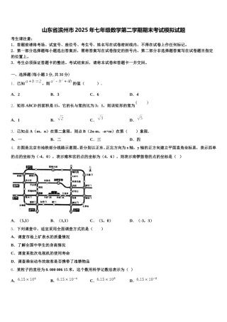 山东省滨州市2025年七年级数学第二学期期末考试模拟试题含解析