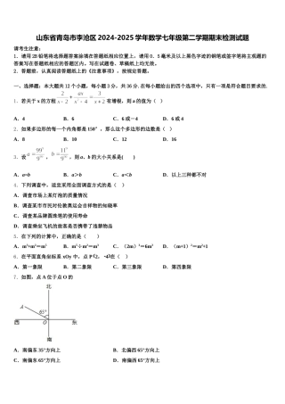 山东省青岛市李沧区2024-2025学年数学七年级第二学期期末检测试题含解析