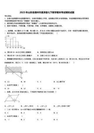 2025年山东省德州市夏津县七下数学期末考试模拟试题含解析