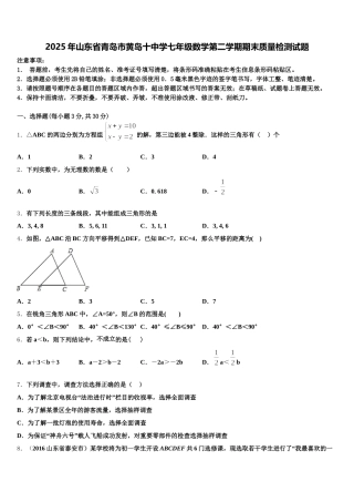 2025年山东省青岛市黄岛十中学七年级数学第二学期期末质量检测试题含解析