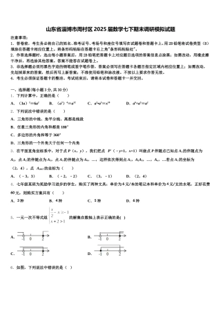 山东省淄博市周村区2025届数学七下期末调研模拟试题含解析