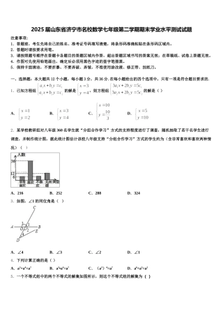 2025届山东省济宁市名校数学七年级第二学期期末学业水平测试试题含解析