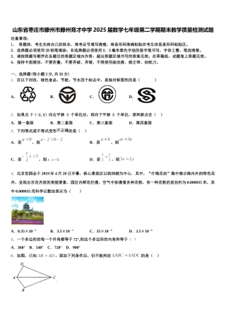 山东省枣庄市滕州市滕州育才中学2025届数学七年级第二学期期末教学质量检测试题含解析