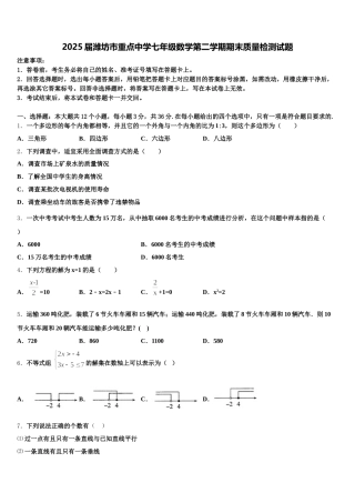 2025届潍坊市重点中学七年级数学第二学期期末质量检测试题含解析