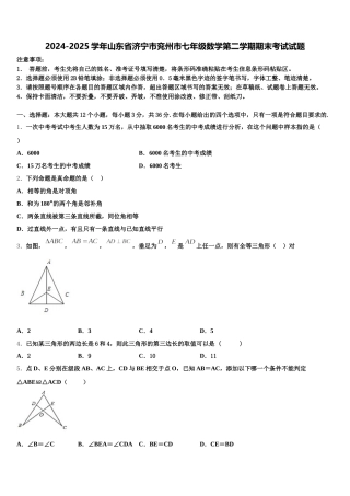 2024-2025学年山东省济宁市兖州市七年级数学第二学期期末考试试题含解析