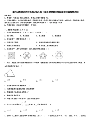 山东省东营市四校连赛2025年七年级数学第二学期期末经典模拟试题含解析