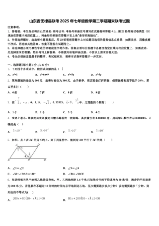 山东省无棣县联考2025年七年级数学第二学期期末联考试题含解析
