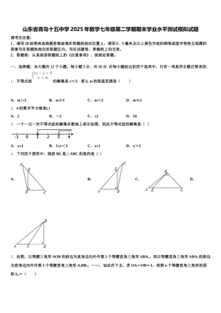 山东省青岛十五中学2025年数学七年级第二学期期末学业水平测试模拟试题含解析
