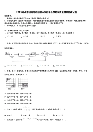 2025年山东省青岛市超银中学数学七下期末质量跟踪监视试题含解析
