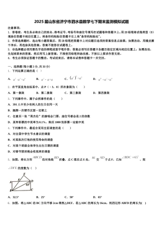 2025届山东省济宁市泗水县数学七下期末监测模拟试题含解析