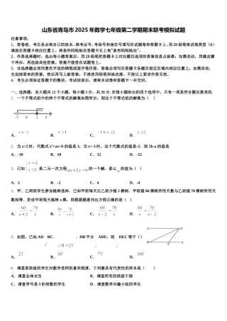 山东省青岛市2025年数学七年级第二学期期末联考模拟试题含解析