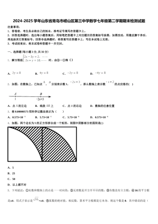 2024-2025学年山东省青岛市崂山区第三中学数学七年级第二学期期末检测试题含解析