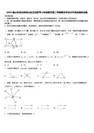 2025届山东省日照岚山区五校联考七年级数学第二学期期末学业水平测试模拟试题含解析