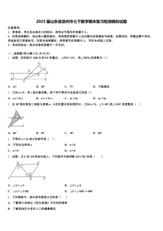 2025届山东省滨州市七下数学期末复习检测模拟试题含解析