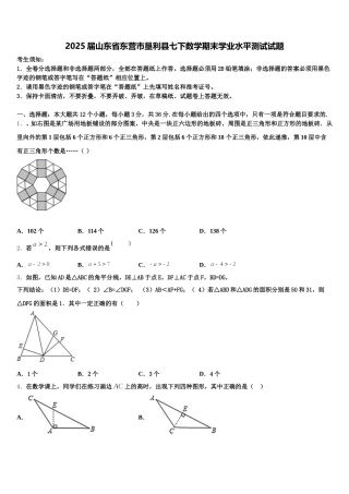 2025届山东省东营市垦利县七下数学期末学业水平测试试题含解析
