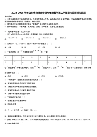 2024-2025学年山东省菏泽市曹县七年级数学第二学期期末监测模拟试题含解析