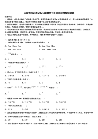 山东省招远市2025届数学七下期末联考模拟试题含解析