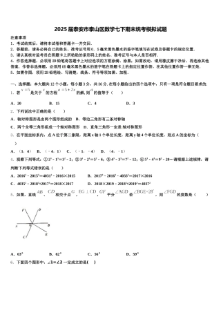 2025届泰安市泰山区数学七下期末统考模拟试题含解析