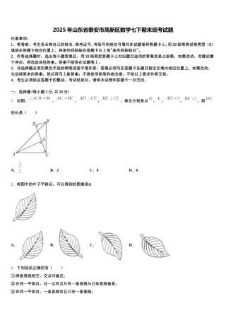 2025年山东省泰安市高新区数学七下期末统考试题含解析