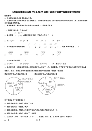 山东省东平实验中学2024-2025学年七年级数学第二学期期末统考试题含解析
