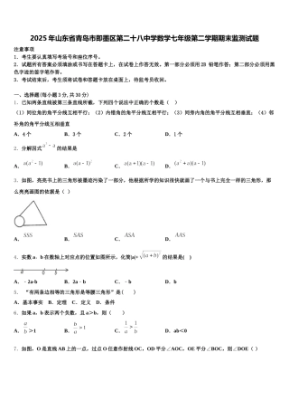 2025年山东省青岛市即墨区第二十八中学数学七年级第二学期期末监测试题含解析