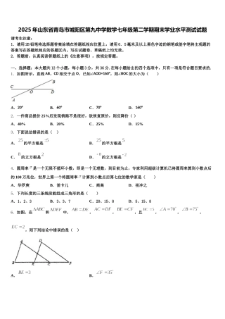2025年山东省青岛市城阳区第九中学数学七年级第二学期期末学业水平测试试题含解析