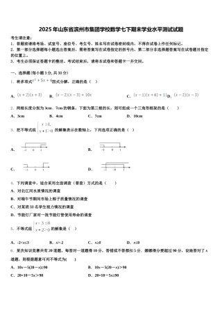 2025年山东省滨州市集团学校数学七下期末学业水平测试试题含解析