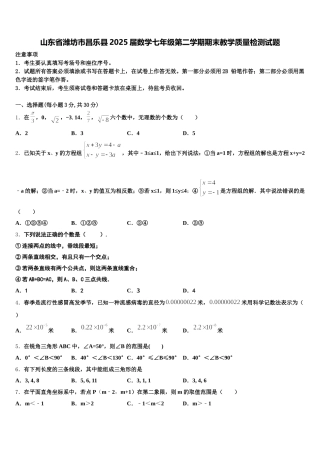 山东省潍坊市昌乐县2025届数学七年级第二学期期末教学质量检测试题含解析