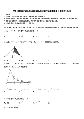 2025届潍坊市重点中学数学七年级第二学期期末学业水平测试试题含解析