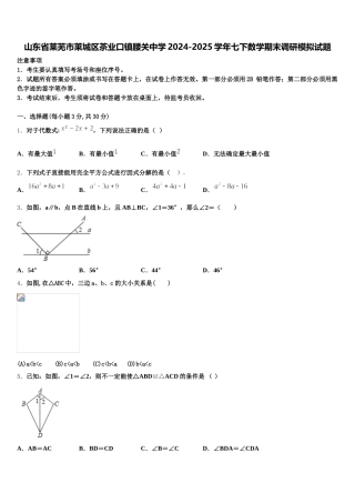 山东省莱芜市莱城区茶业口镇腰关中学2024-2025学年七下数学期末调研模拟试题含解析
