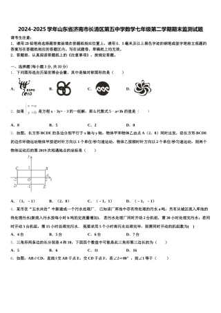 2024-2025学年山东省济南市长清区第五中学数学七年级第二学期期末监测试题含解析