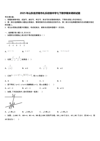 2025年山东省济南市礼乐初级中学七下数学期末调研试题含解析