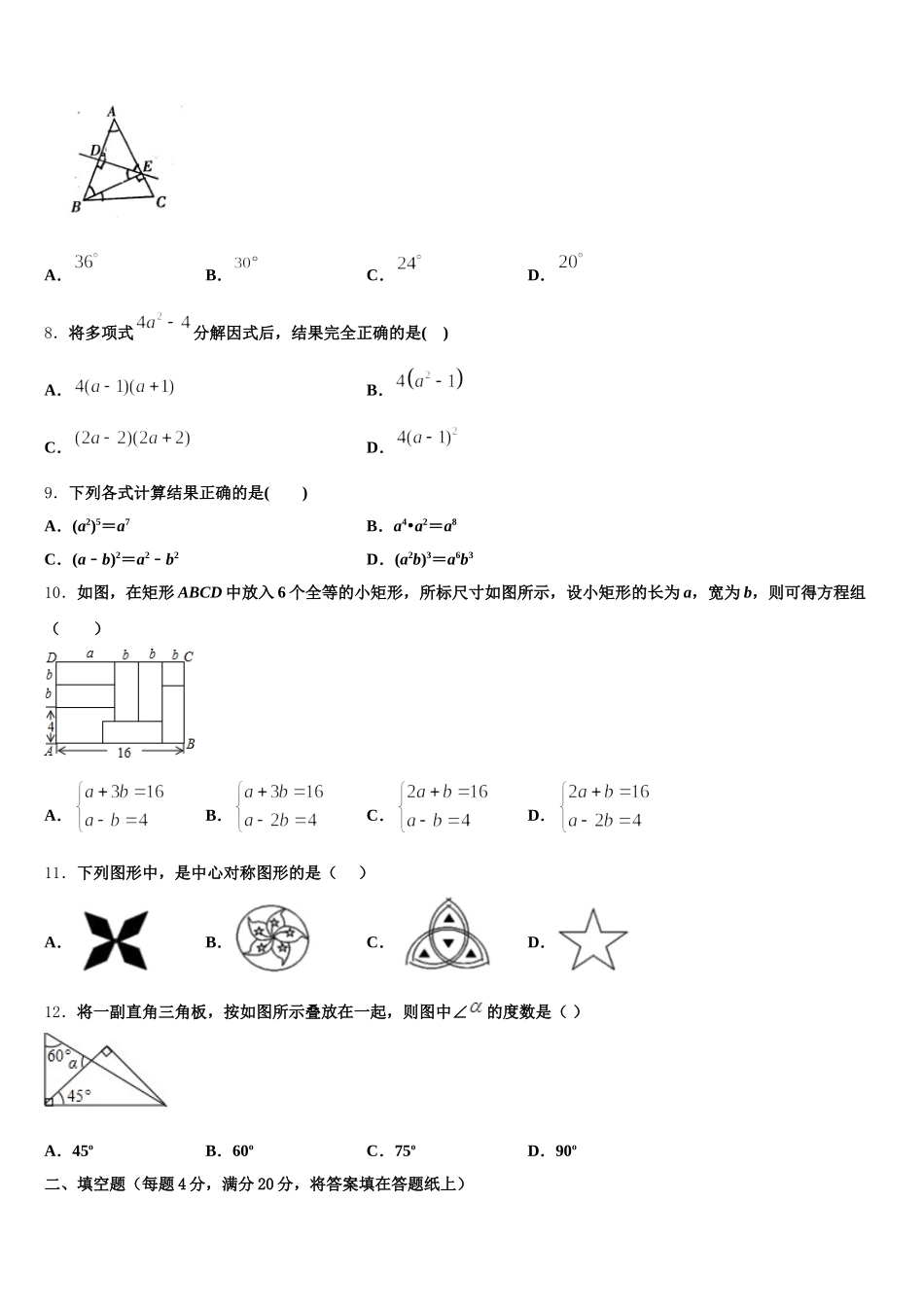2025届山东省聊城市东昌府区七年级数学第二学期期末质量跟踪监视模拟试题含解析_第2页
