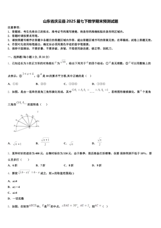 山东省庆云县2025届七下数学期末预测试题含解析