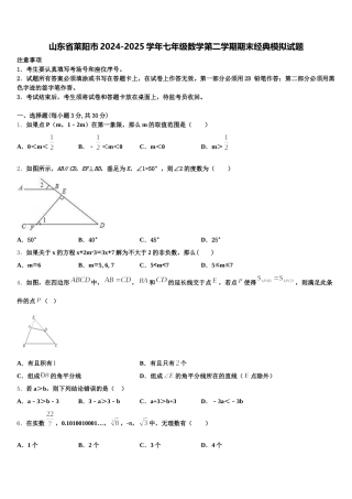 山东省莱阳市2024-2025学年七年级数学第二学期期末经典模拟试题含解析