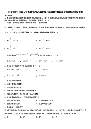 山东省安丘市青云双语学校2025年数学七年级第二学期期末质量检测模拟试题含解析