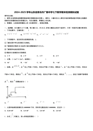 2024-2025学年山东省青岛市广雅中学七下数学期末检测模拟试题含解析