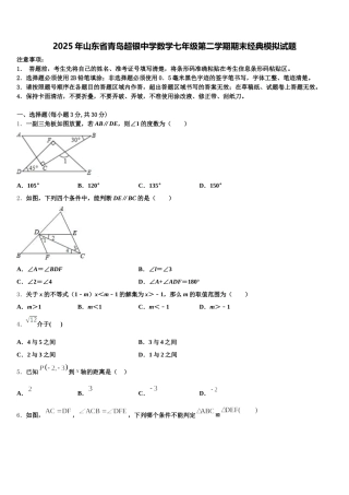 2025年山东省青岛超银中学数学七年级第二学期期末经典模拟试题含解析