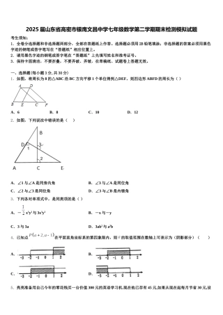 2025届山东省高密市银鹰文昌中学七年级数学第二学期期末检测模拟试题含解析
