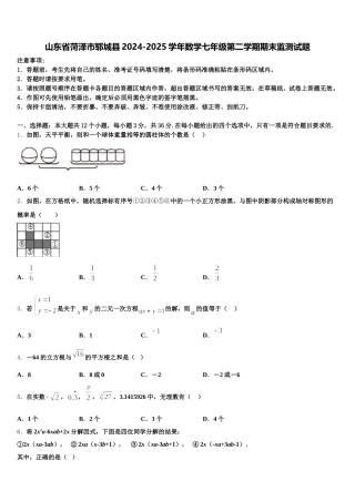 山东省菏泽市郓城县2024-2025学年数学七年级第二学期期末监测试题含解析