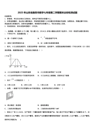 2025年山东省曲阜市数学七年级第二学期期末达标检测试题含解析