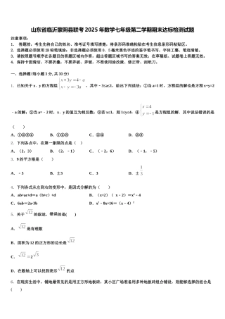 山东省临沂蒙阴县联考2025年数学七年级第二学期期末达标检测试题含解析