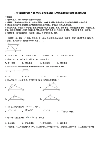 山东省济南市章丘区2024-2025学年七下数学期末教学质量检测试题含解析
