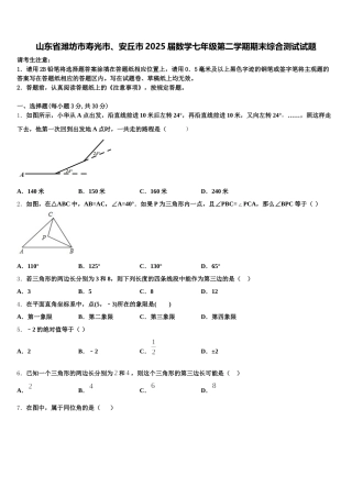 山东省潍坊市寿光市、安丘市2025届数学七年级第二学期期末综合测试试题含解析