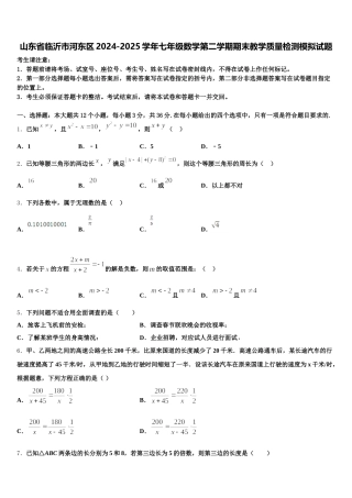 山东省临沂市河东区2024-2025学年七年级数学第二学期期末教学质量检测模拟试题含解析