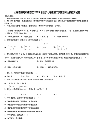 山东省济南市槐荫区2025年数学七年级第二学期期末达标检测试题含解析