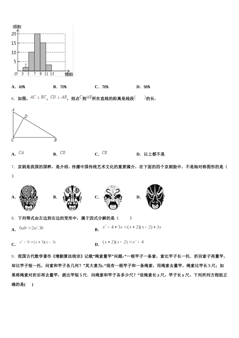 2025届山东省青岛育才中学七下数学期末达标测试试题含解析_第2页
