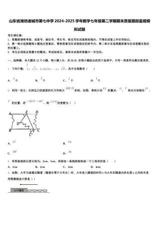 山东省潍坊诸城市第七中学2024-2025学年数学七年级第二学期期末质量跟踪监视模拟试题含解析